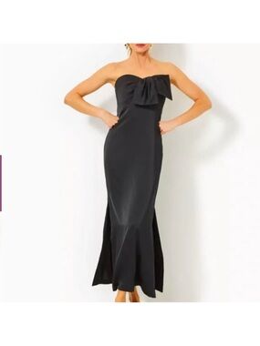 Lilly Pulitzer Black Strapless Bow-Front Gown